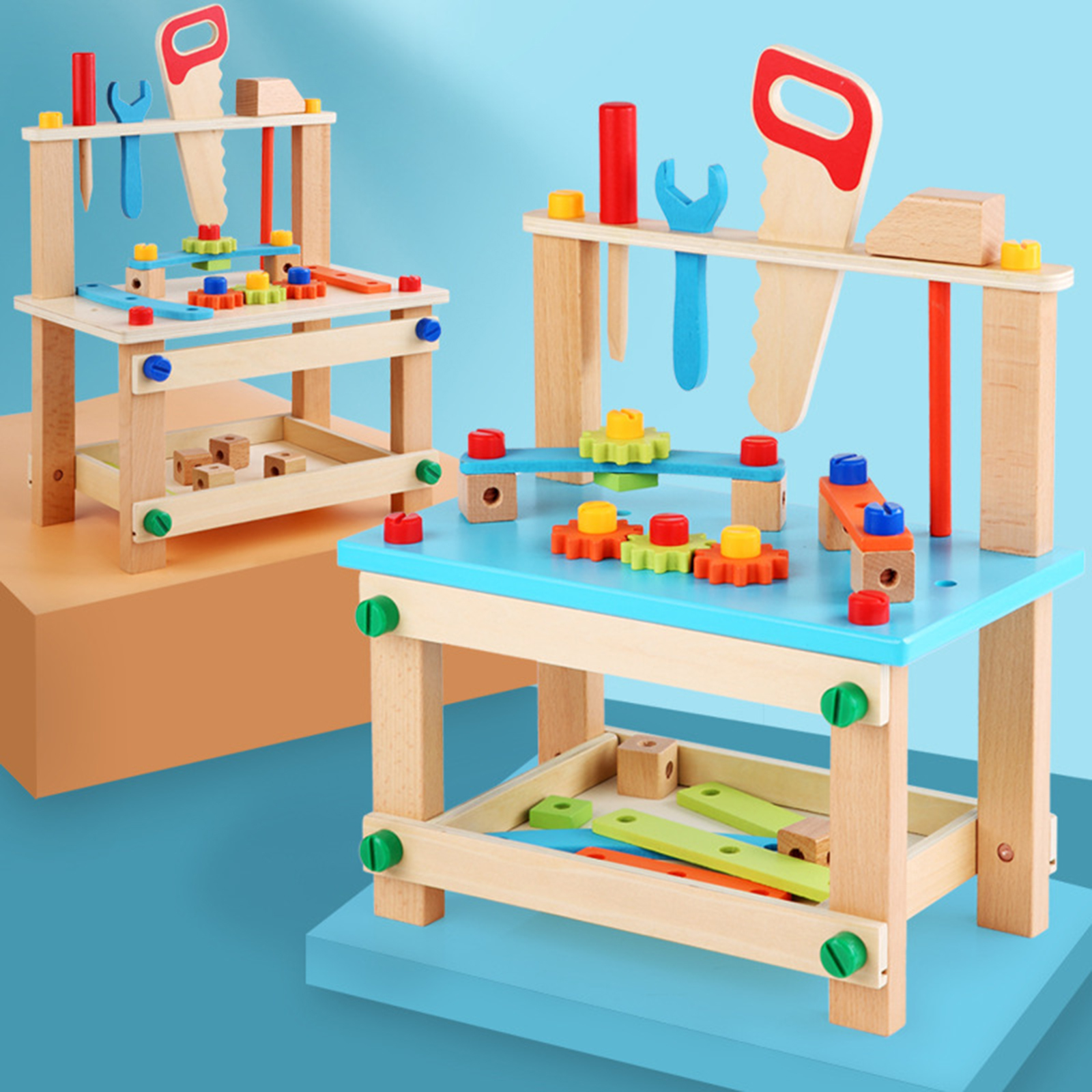 Wooden Tool Workbench Children Kids Play Toy Construction Building Set Gift