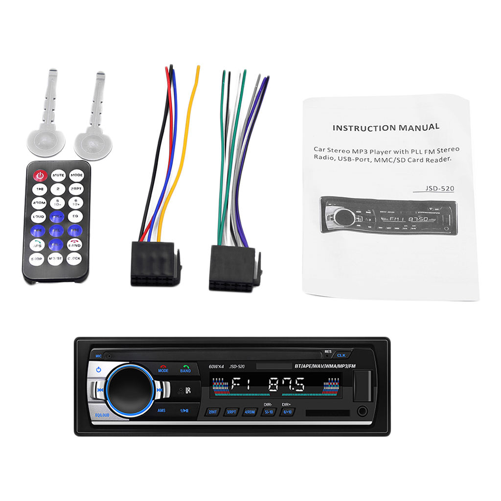 Bluetooth Car Stereo Audio  MP3 Player FM SD USB AUX In- JSD-520