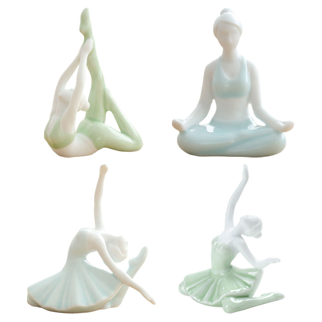 Delicate Yoga Girl Decor Statue for Home Office Bookshelf TV Stand Decoration Ceramic Yoga Pose Sculpture Crafts Gift