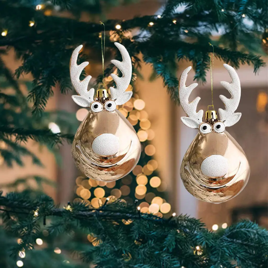 2pcs Christmas Balls Ornaments Bauble Pendant Elk Design Hanging Balls Home Party Props For Christmas Tree Decorations