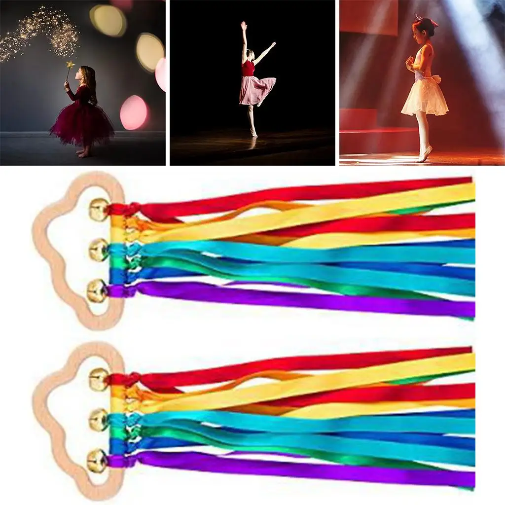 2 Pieces Rainbow Hand Ribbon Kite Montessori with Bells Early Learning Educational Toys Sensory Toys for Party Favors Toddler