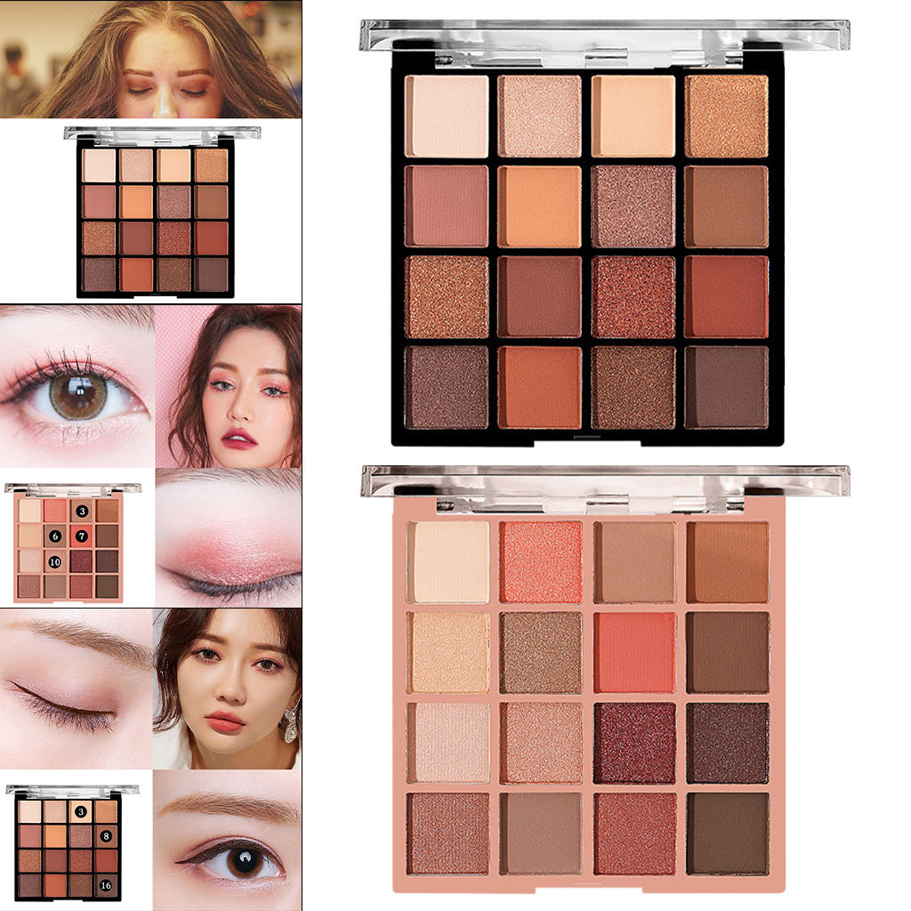 Eyeshadow Palette Earth Color 16 Color Eye Cosmetic Waterproof Make up Board Easy to Blend Eye Shadow Powder Glitter Highlighter