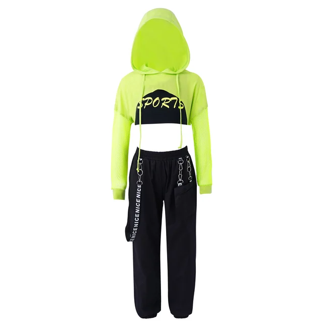 Girls Hip Hop Clothing Red Tops Black Pants Casual Overalls Street Dance  Wear