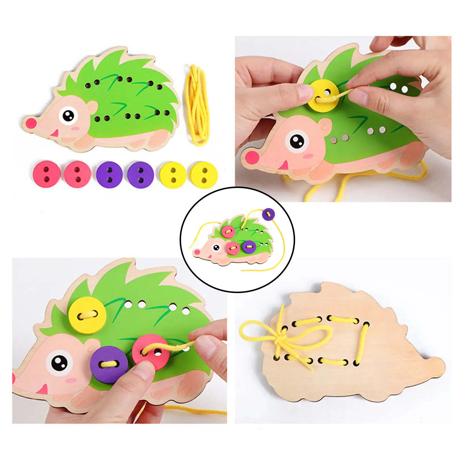 Wooden Lacing Threading Toys Fine Motor Skill Educational Toddler Travel Toy