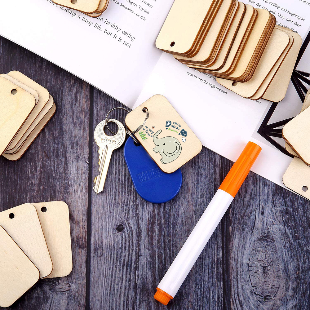 50Pcs Wooden Gift Tags Wedding Decor Xmas Crafts with Twine Rectangle Labels