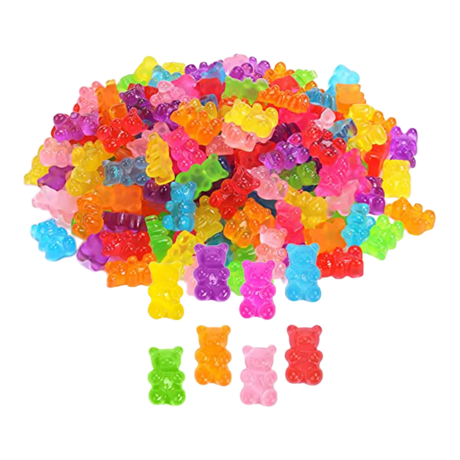 50x Colorful Gummy Resin Bear Nail Charms with Hole for DIY Nails Jewelry Making Necklace Nail Art Decoration for Children Girls