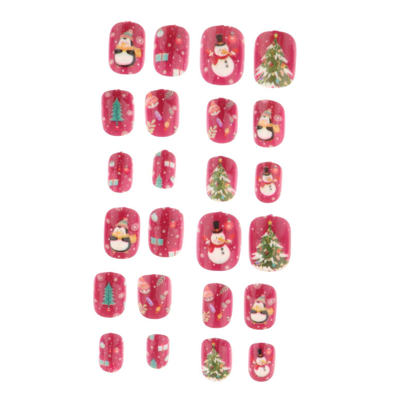 24Pcs False Nail Tips Cute Glitter Decorated Artificial Fake Nails for Christmas Salons Home Art Decoration Children Kids Girls