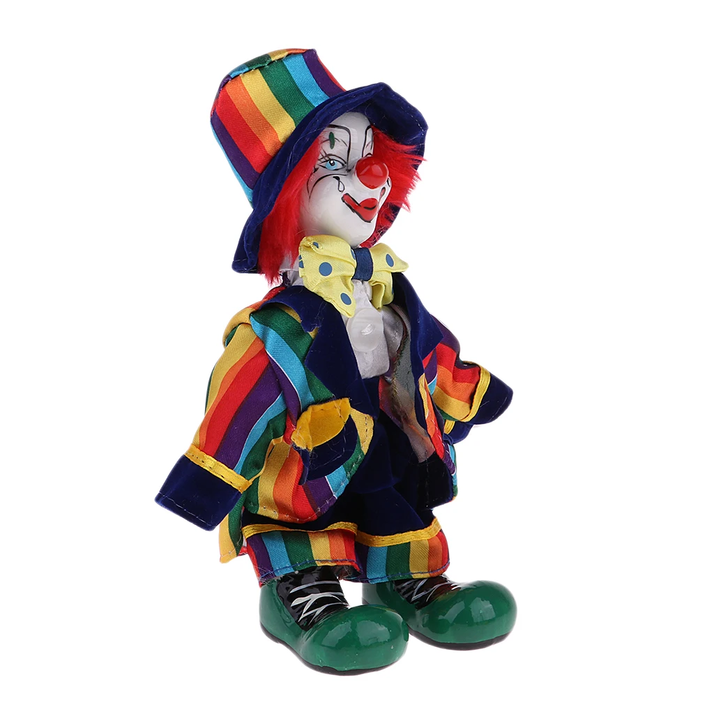 7 inch Interesting Harlequin Clown Doll With Porcelain Head Hands And Feet