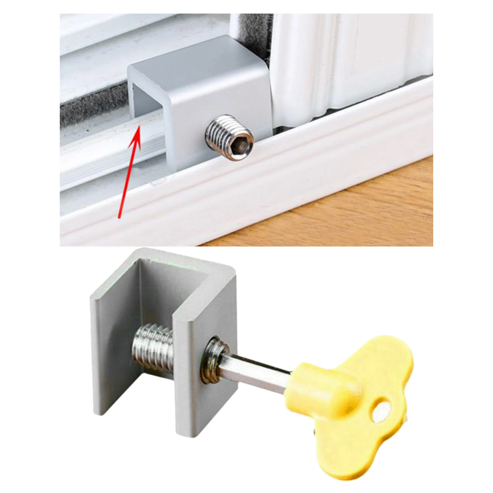 Household Window Sliding Lock Door Window Lock w/ Key Safety Key Lock Silver