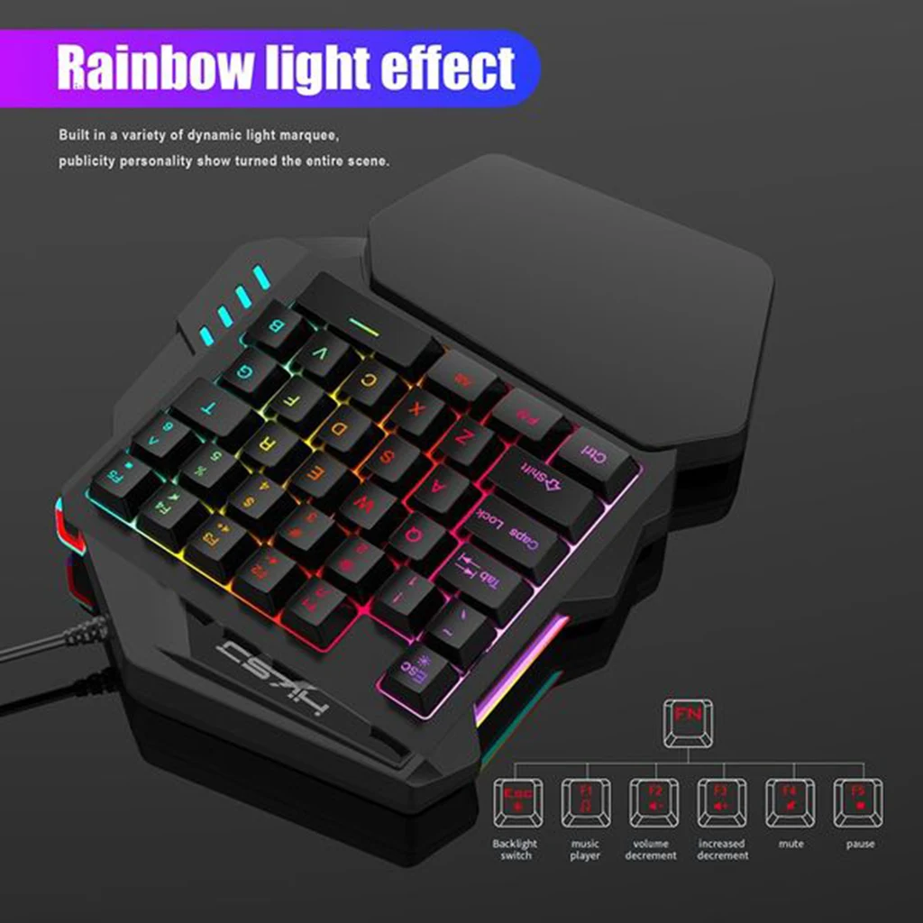 Ergonomic One-Handed 35 Keys Wired Game Keyboard + Mouse For PC Gaming
