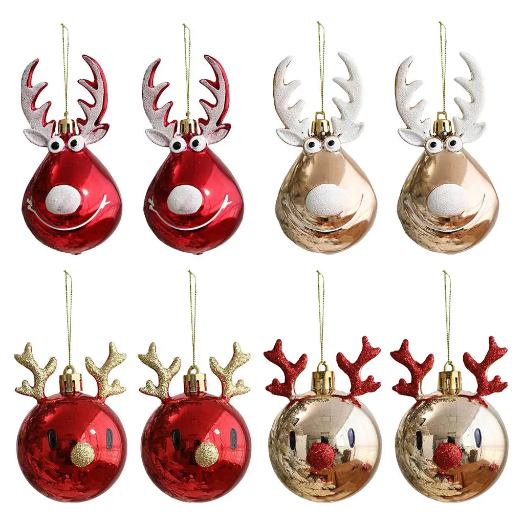 2pcs Christmas Balls Ornaments Bauble Pendant Elk Design Hanging Balls Home Party Props For Christmas Tree Decorations