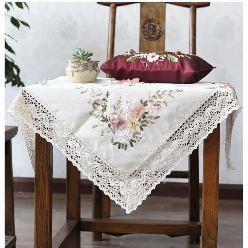 1 Set of Embroidery Kit Printed Stamped Round Tablecloth Embroidery 90x90cm