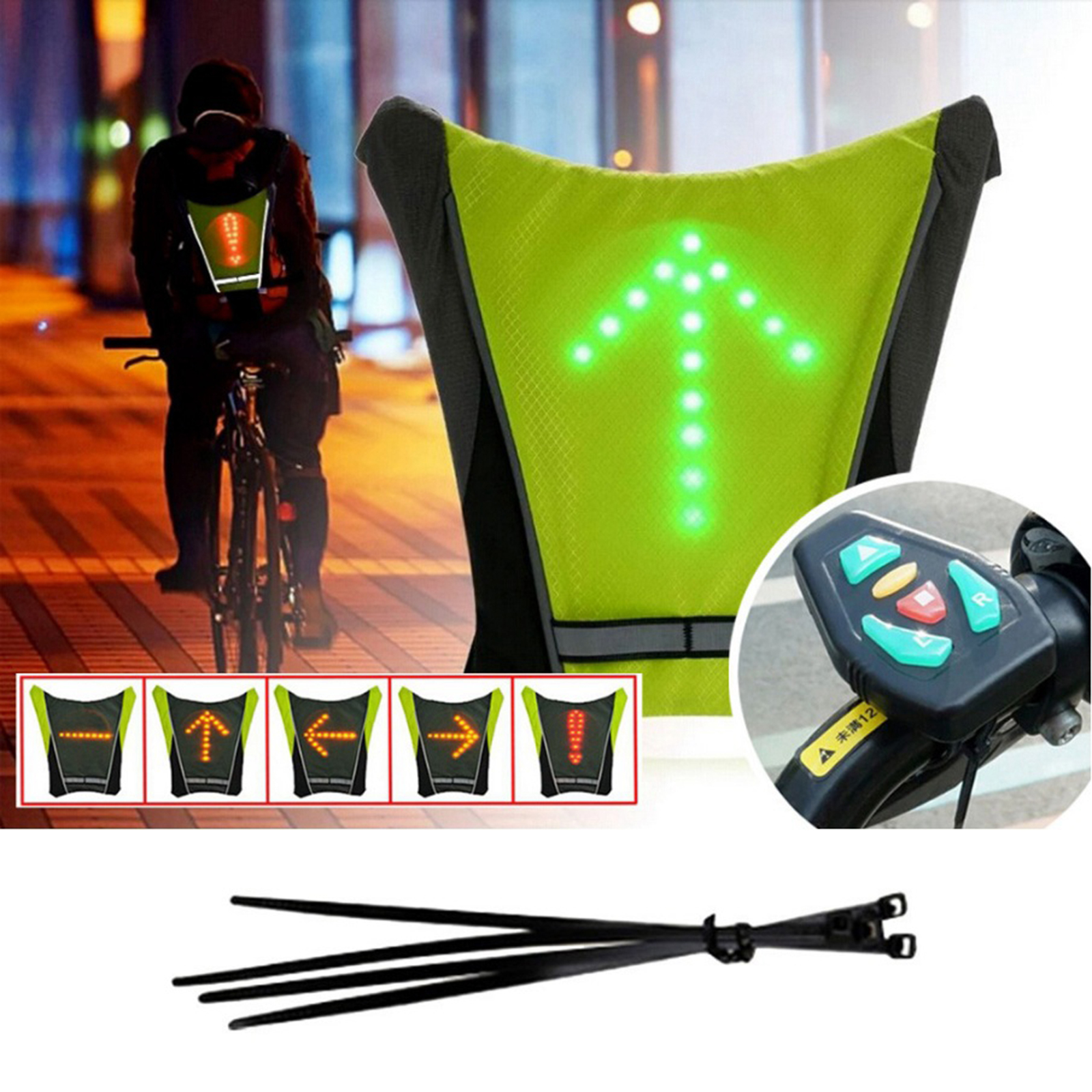 LED Turn Signal Vest Bike Direction Indicator Pack Remote Control Safety Light