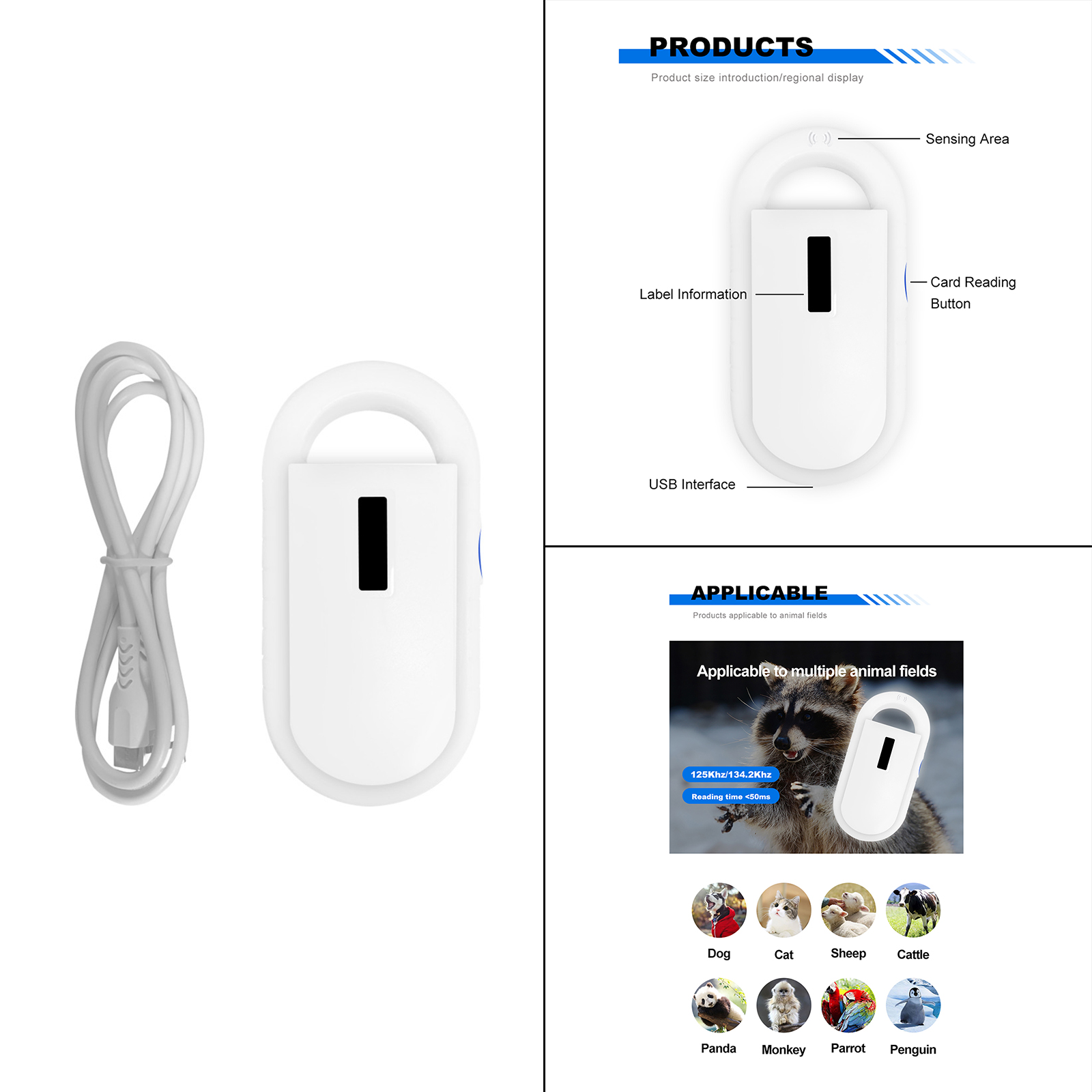pet scanner ISO1784/5/FDX-B/ID64 Animal pet id reader chip transponder USB RFID handheld microchip scanner for dog,cats,horse