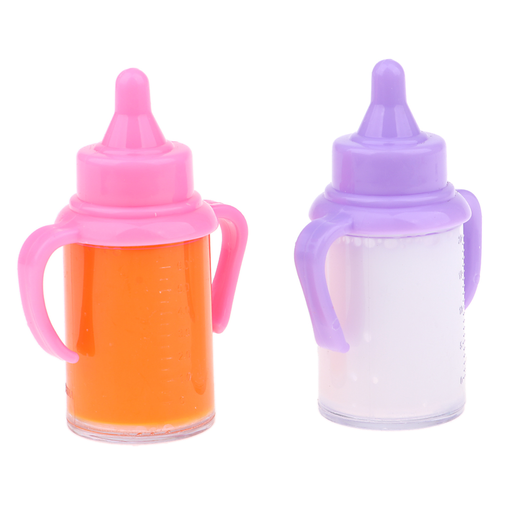 Newborn Baby Doll Magic Feeding Bottle Milk Carrot Juice Bottle With Two Handles Liquid Disappearing Drinking Bottle 2 Pieces