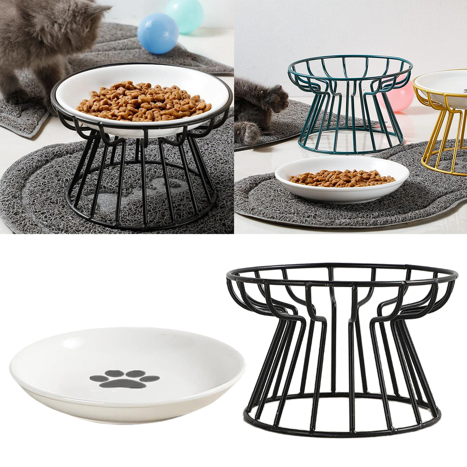 Ceramic Pet Bowl Iron Holder Shelf Stand Pet Single Bowl Feeding Food Bowls for Cat Dog