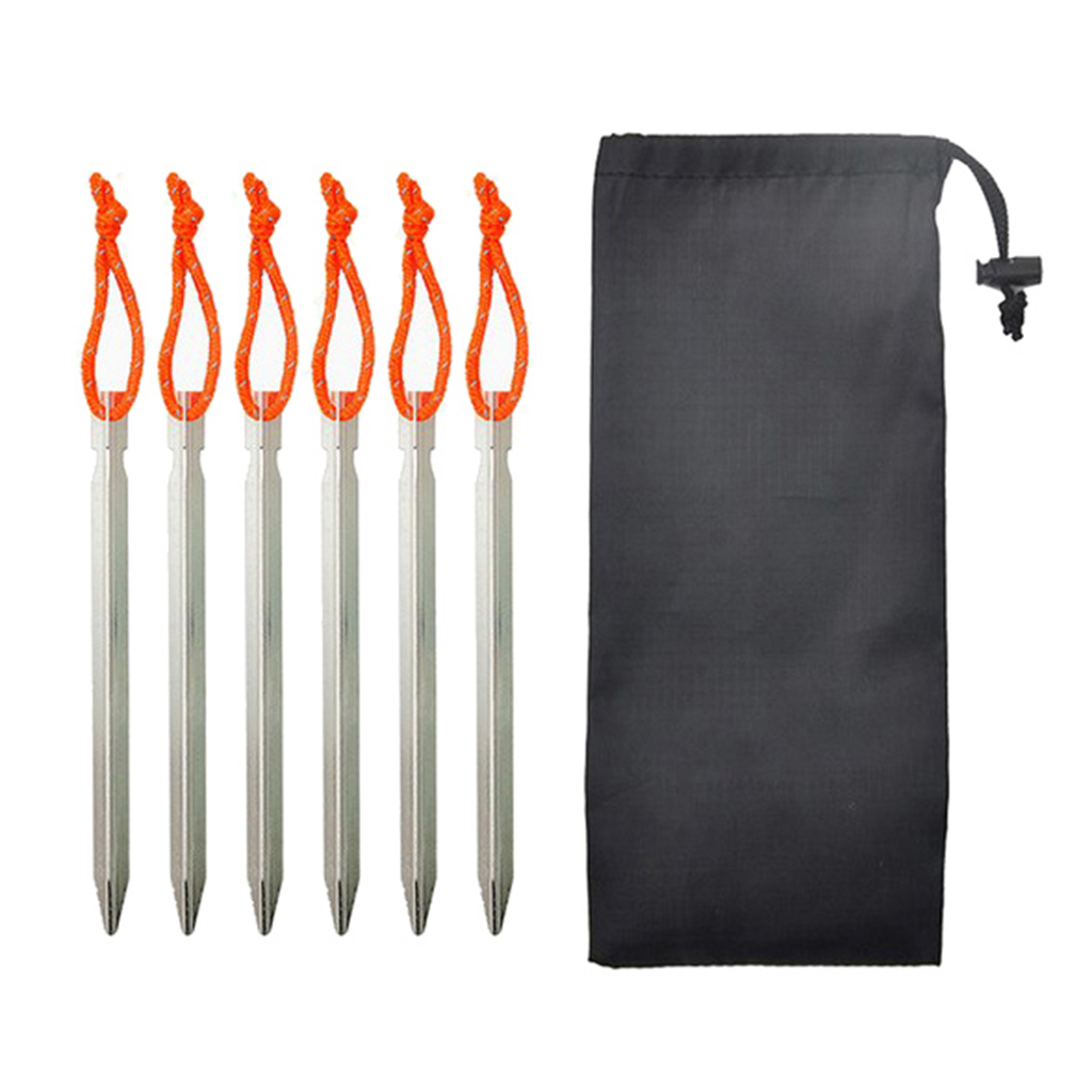 6-Pieces Tent Stakes, Aluminium Tent Nail Lightweight with Reflective Rope & Carrying Pouch