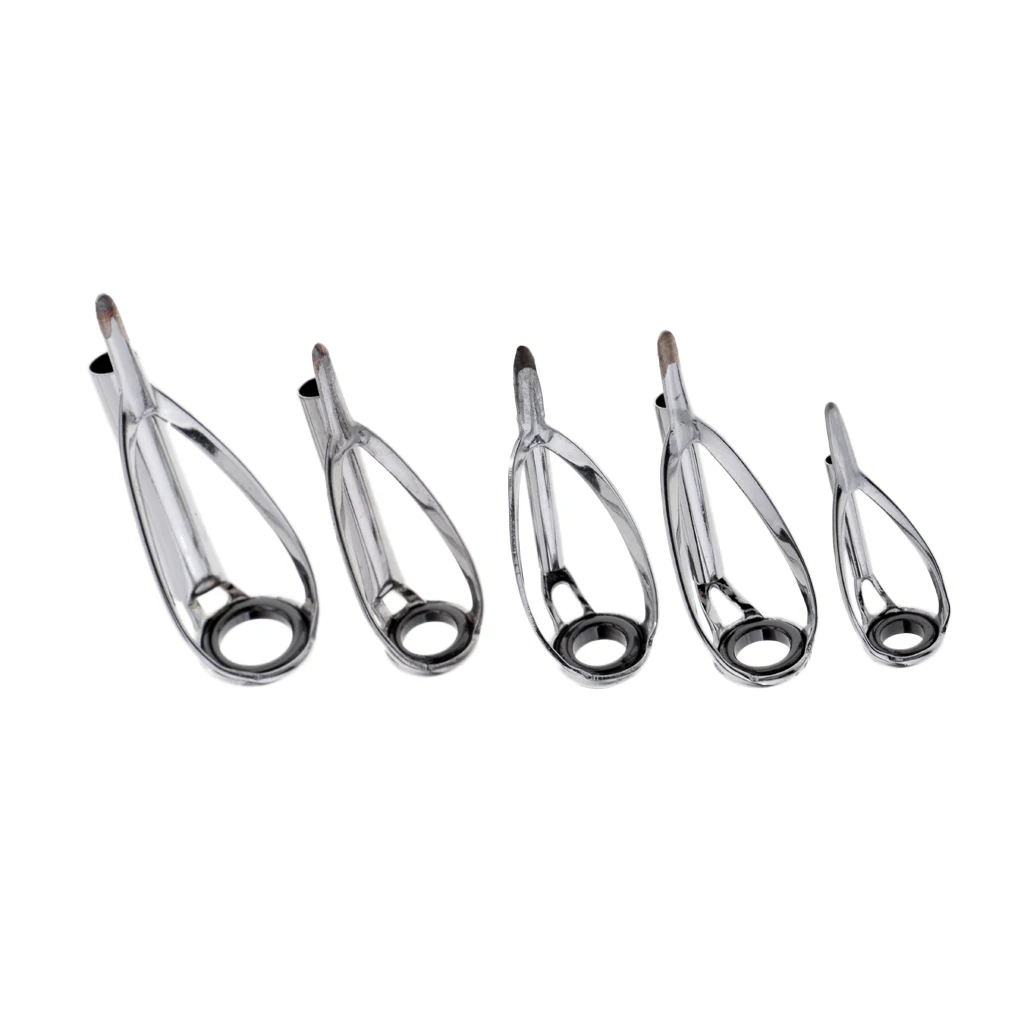 5pc Stainless Steel Frame Ceramic Eye Ring Tip Top Guides Black Fishing Rod 