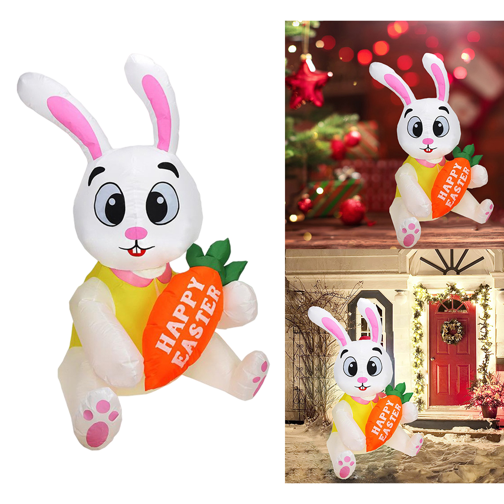 5Ft Giant Easter Inflatables Bunny with Carrot Outdoor Indoor Easter Holiday Decor,  Yard Inflatables Decor LED Lights