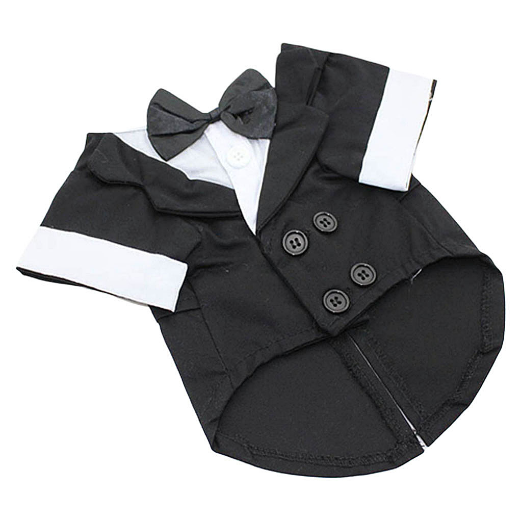 Pet Suit Apparel Tuxedo Party Clothes Costume Wedding Bow Tie Grey/Black