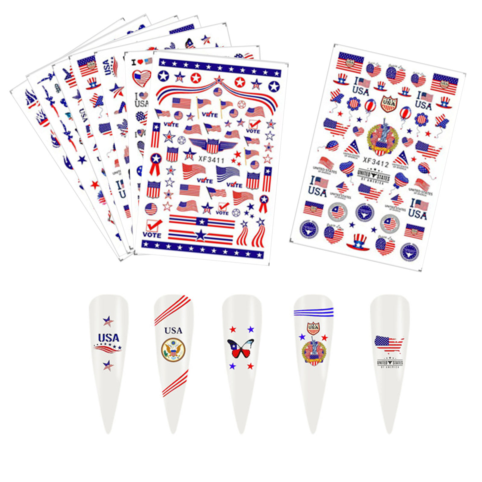 Girls American Flag Independence Day Designs Nail Art Stickers Decals DIY
