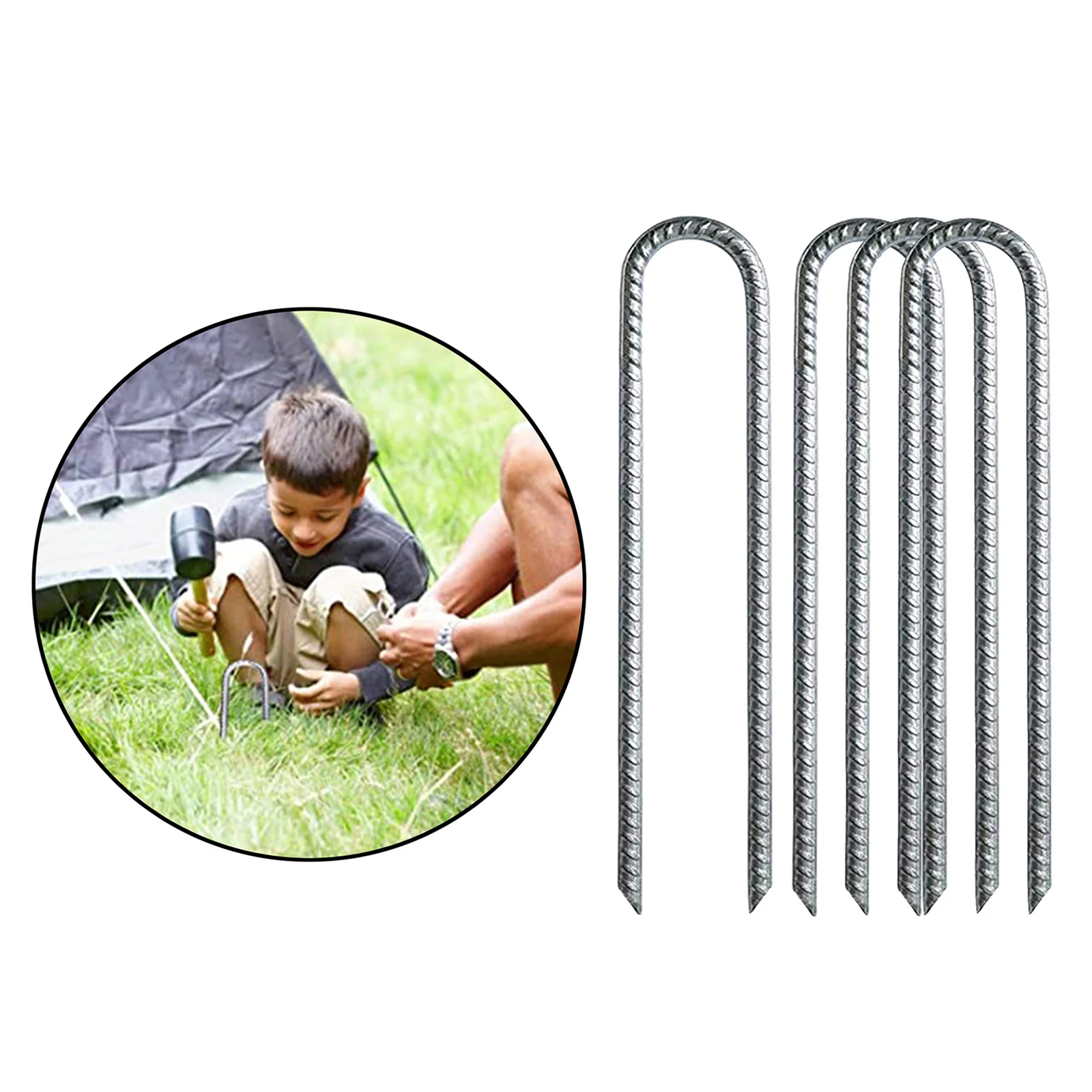 4 Pieces Trampoline Stakes Galvanized Wind Ground Anchors Pegs for Outdoor Swing Bouncy Castles Accessories