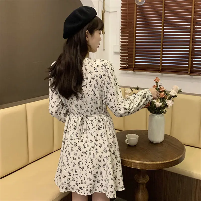 Spring Dress Women Plus Size Print V-neck Feminine Korean Style Elegant Leisure College All-match Trendy Ins Soft Design Chic mini dress
