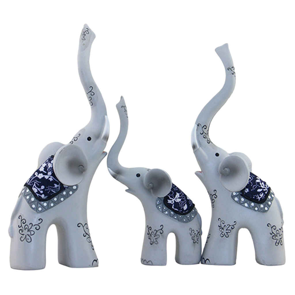 3 Pieces Cute Resin Couple Elephants Family Statue Lovely Animal Figures Handicrafts For Home Desk Shelf Decor Collectible Gift