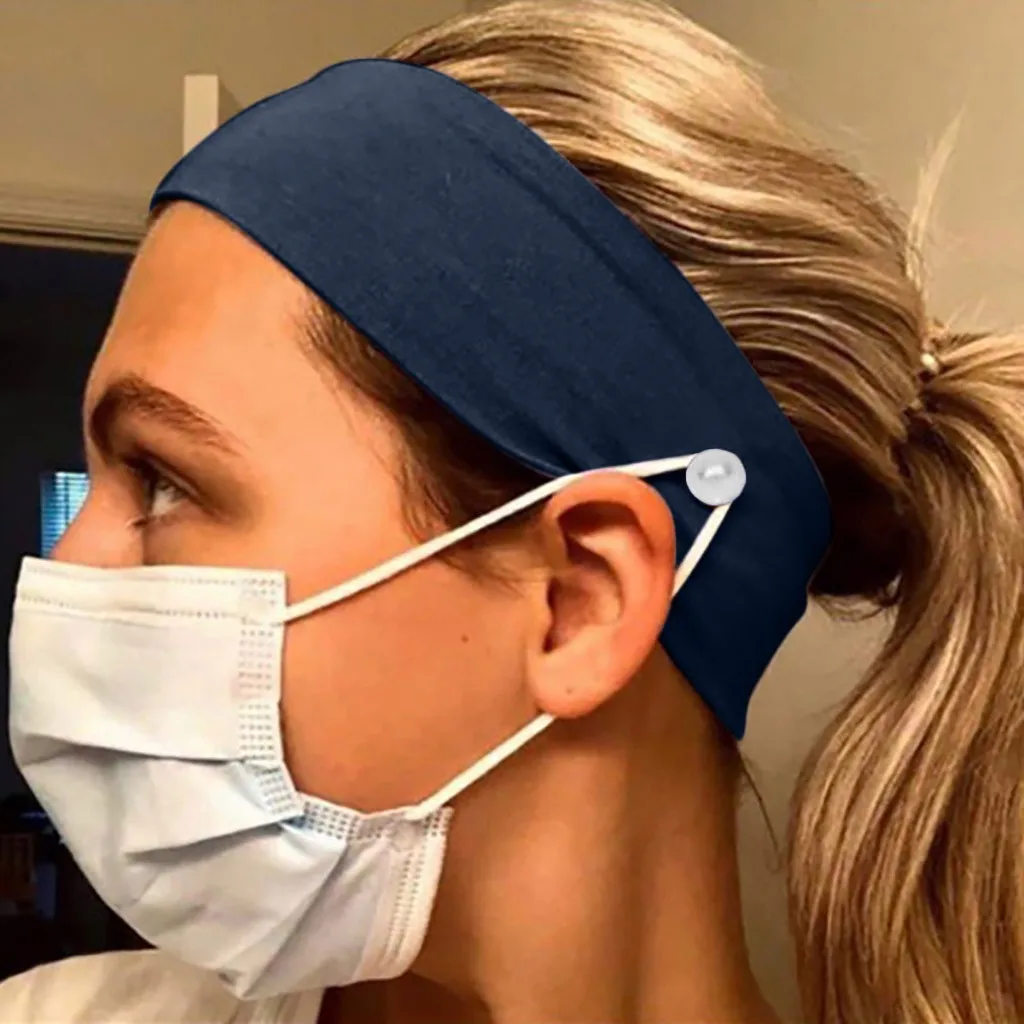 white hair clips Unisex Bandana Fiber Nurse Button Headband Face Mask Holder Solid Color Anti Tight Protect Ears Hairband Turban Headband 2022 hair clips for women