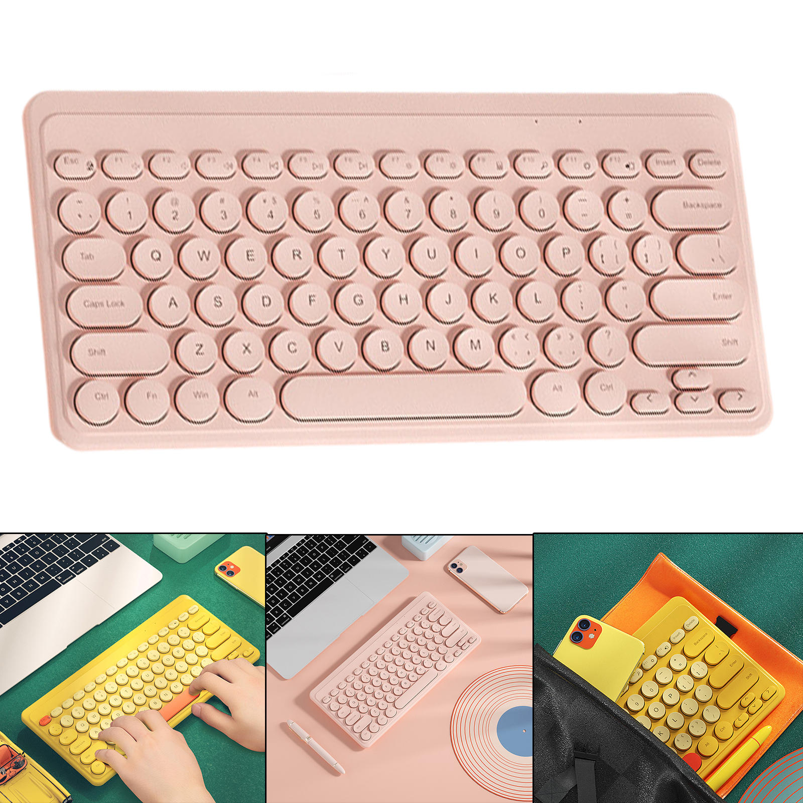 2.4G Wireless Keyboard Silent Slim Vintage Round Key 79 Key Keyboard with 13 Hotkeys