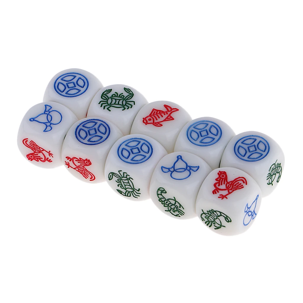 10Pcs High Quality Acrylic 6 Sided D6 Dice Animals & Coin Die Cubes Toy for Kids Children