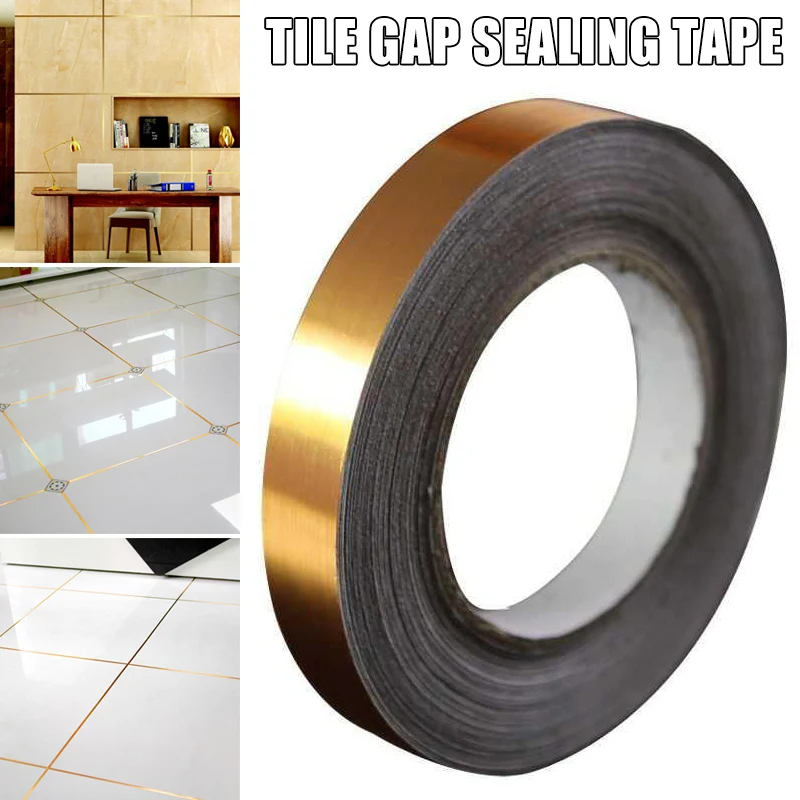 Ceramic Tile Mildewproof Gap Tape Tile Gap Sealing Tape Waterproof Foil Strip Silver Golden Rims Self Adhesive Tape Wall Tile Floor Gap Sealing Tape Waterproof Strip 0.5cm x 50m+1cm x 50m 
