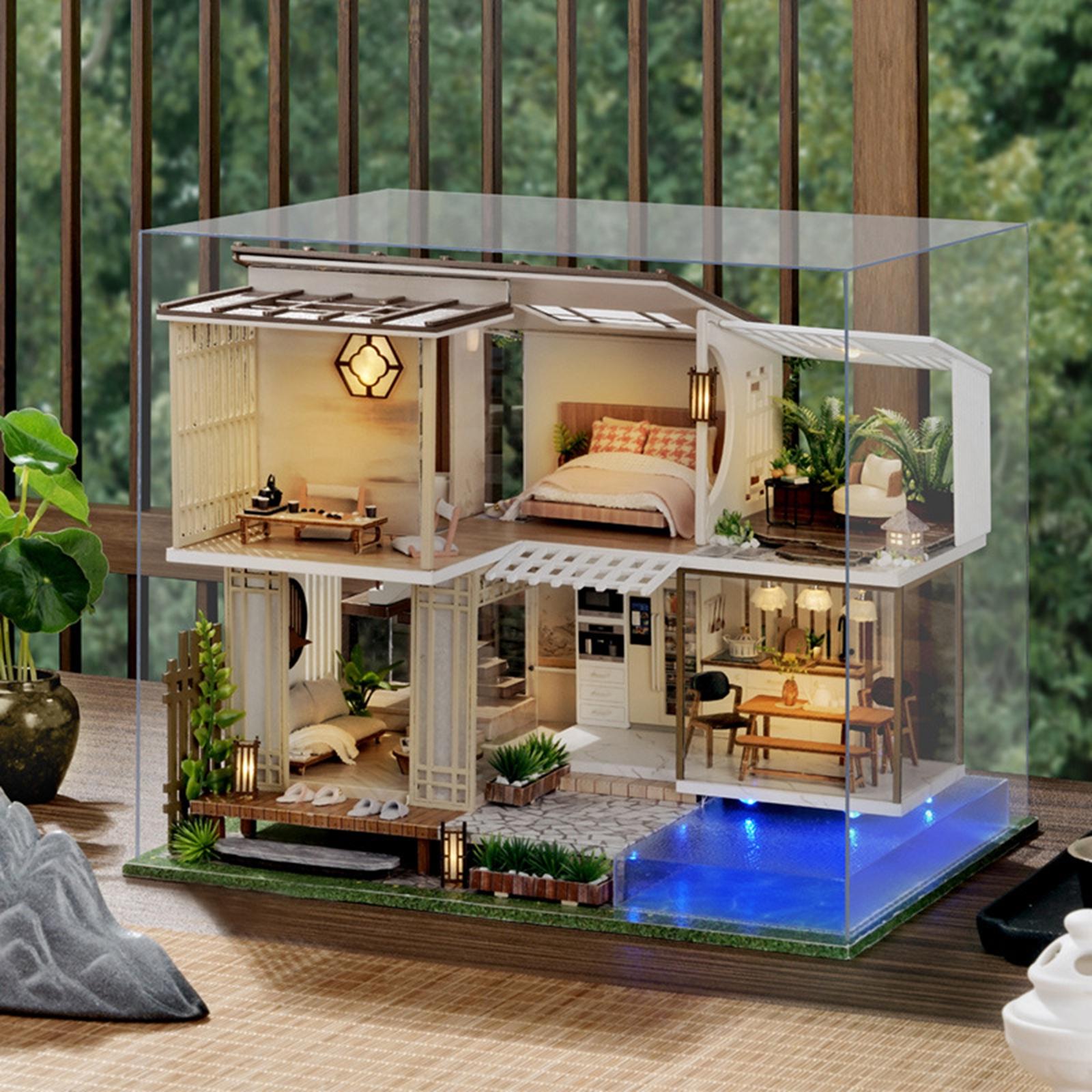 DIY Dollhouse Kit Plus Dustproof Case Handcraft Self Assembly for Adults