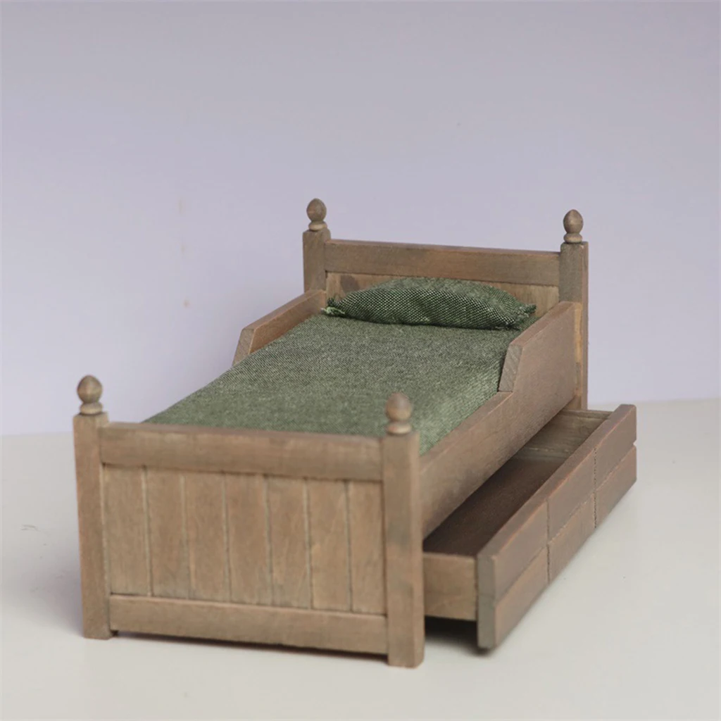 1:12 Dollhouse Mini Queen Bed with Mattress & Pillow Bedroom Furniture Accs