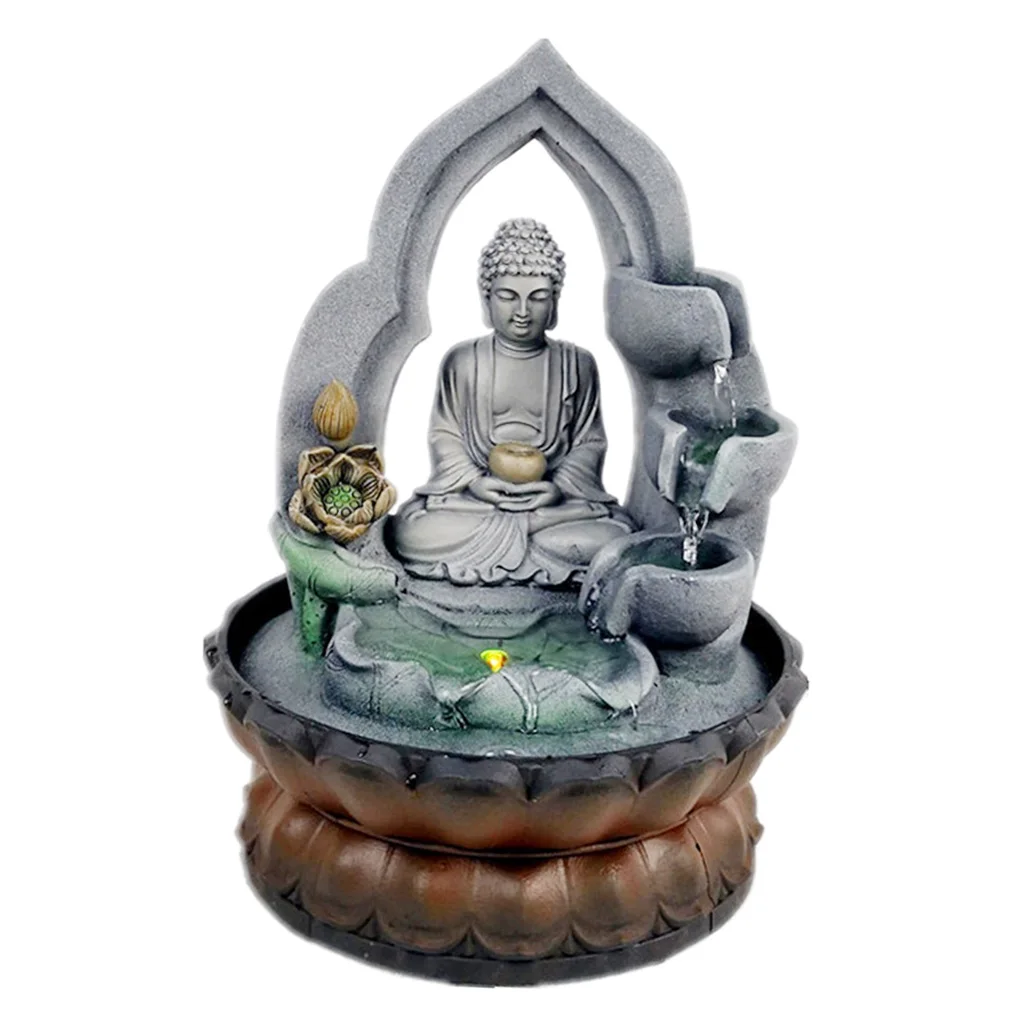 Zen Fountain Buddha Desktop Waterfall Ornament Yoga Figurine Statue Decor