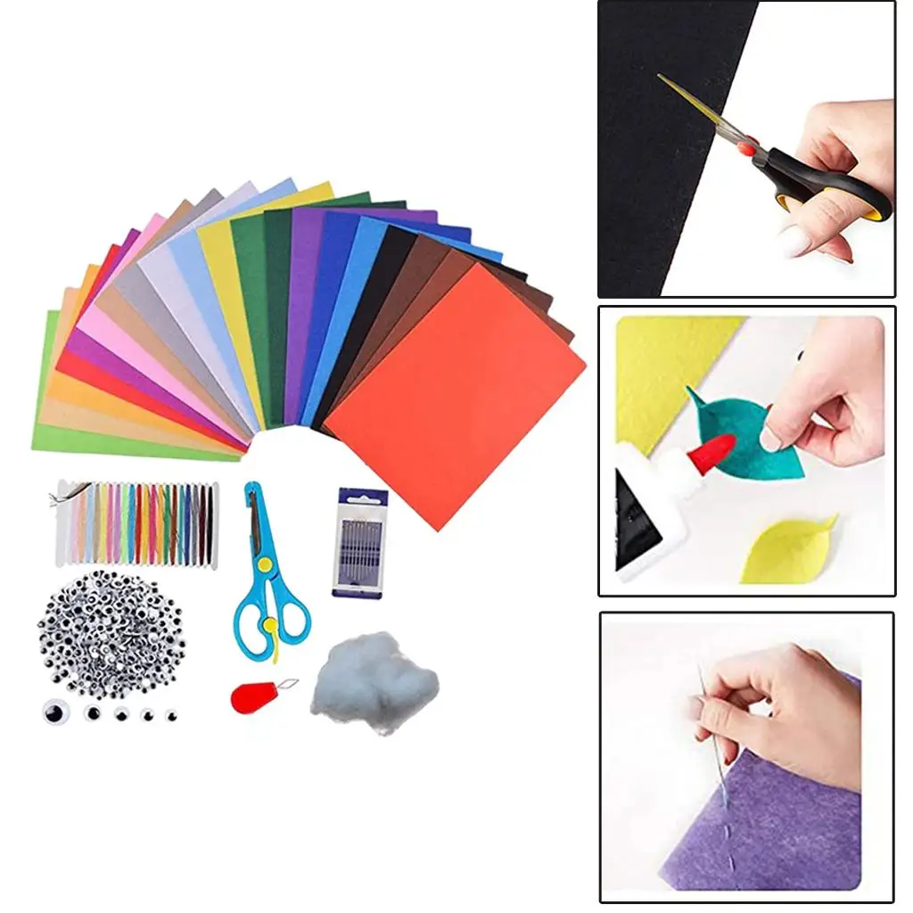 Felt Fabric Sheets Kits DIY Assorted Colors Cut to Size Nonwoven Patchwork for Crafts Creating Toys Scrapbooking Art 5.7x7.8inch