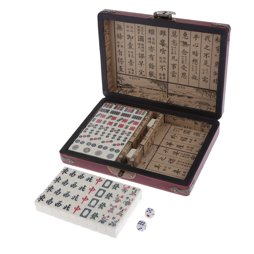 Professional Chinese Mahjong Set Wooden Box for Board Games in Chinese