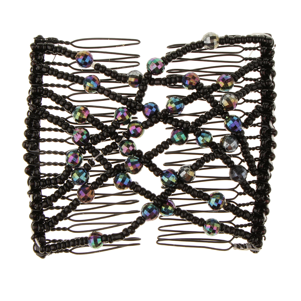 Portable Glass Beaded Magic Comb Elastic Double Insert Clips Stretch Hair Head Comb Hair Accessories Headwear Tool
