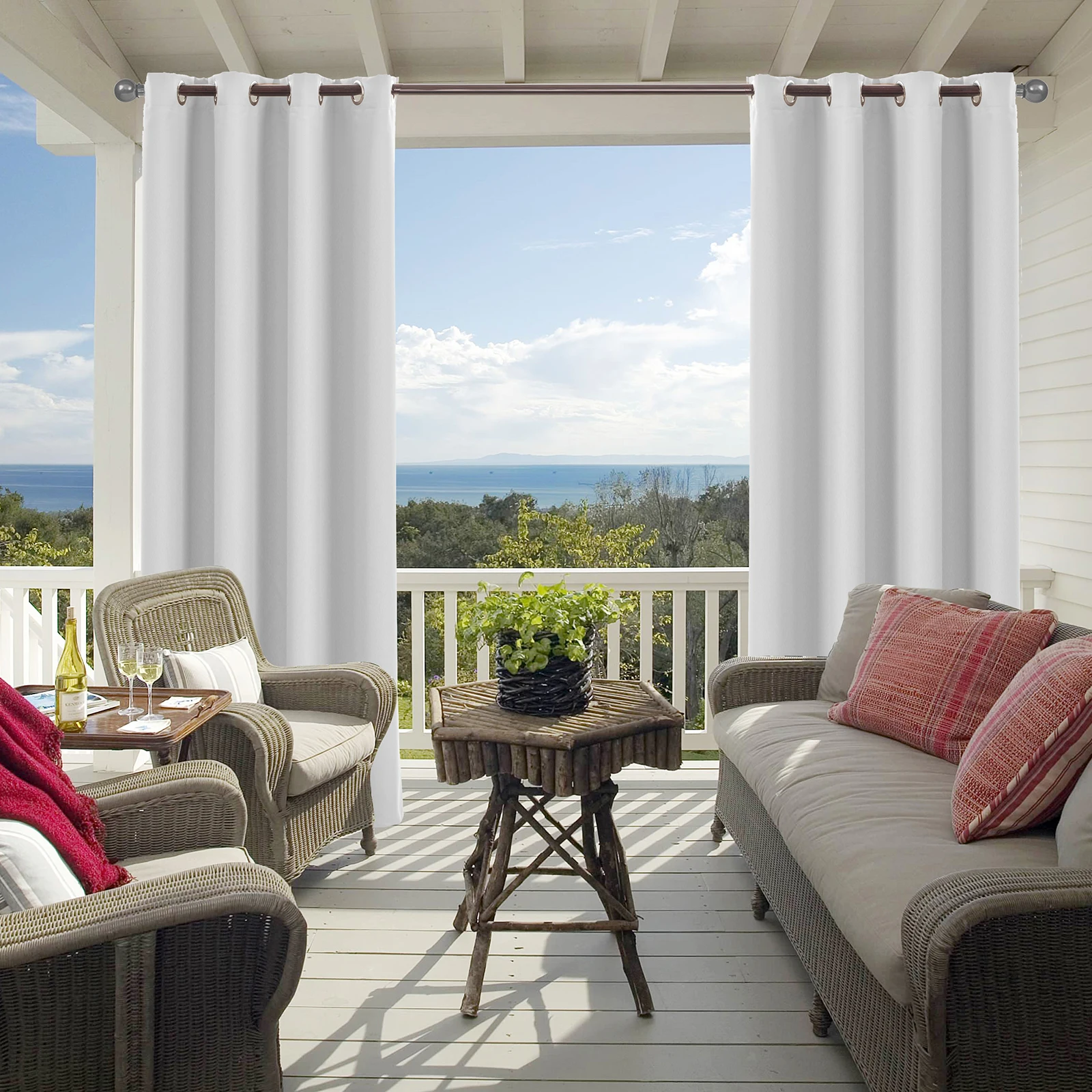 Solid Outdoor Curtain Grommet Top Thermal Insulated Outside Drape for Lanai