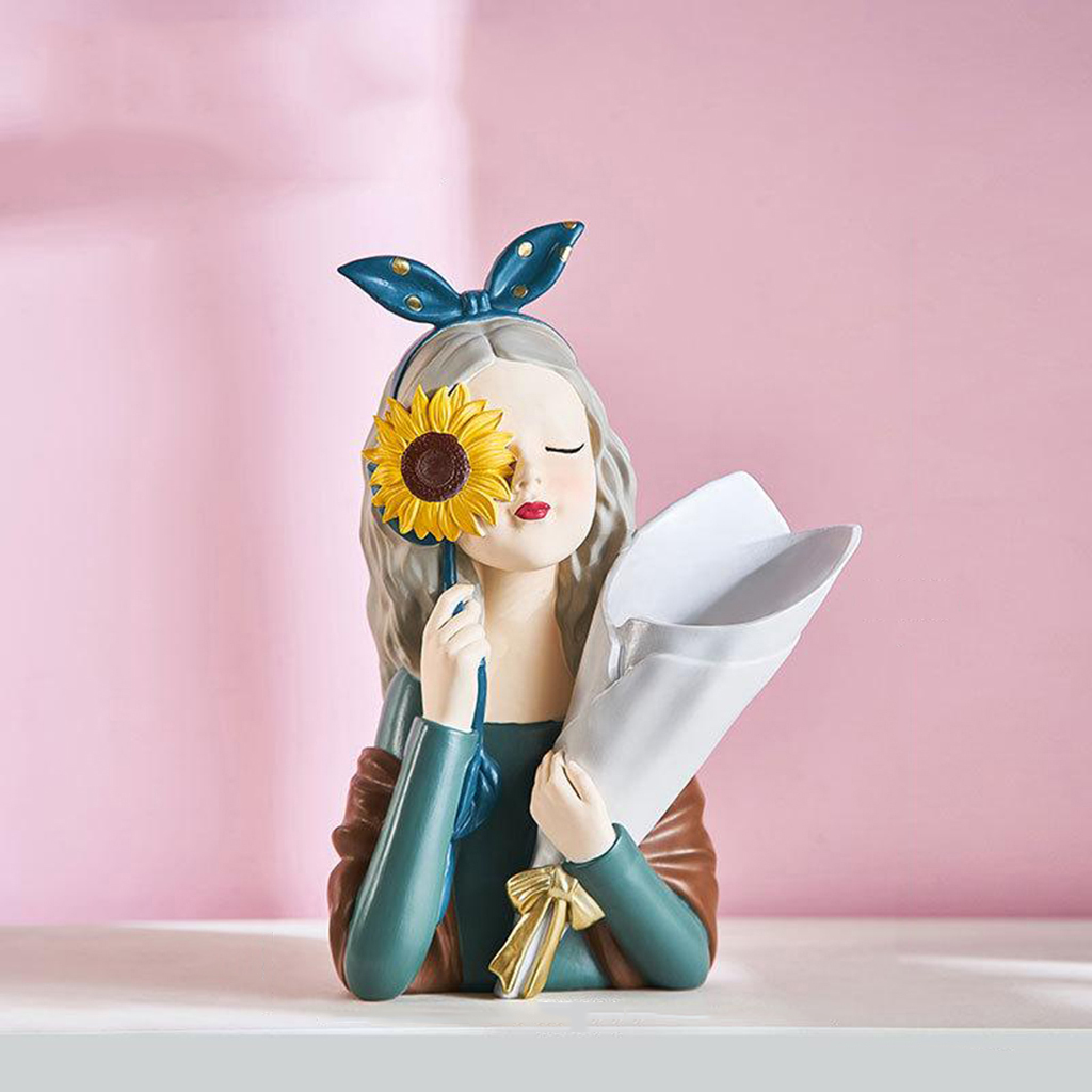 Chic Girl Dry Flower Vase Art Craft Resin Bar Desktop Sculpture Photo Prop