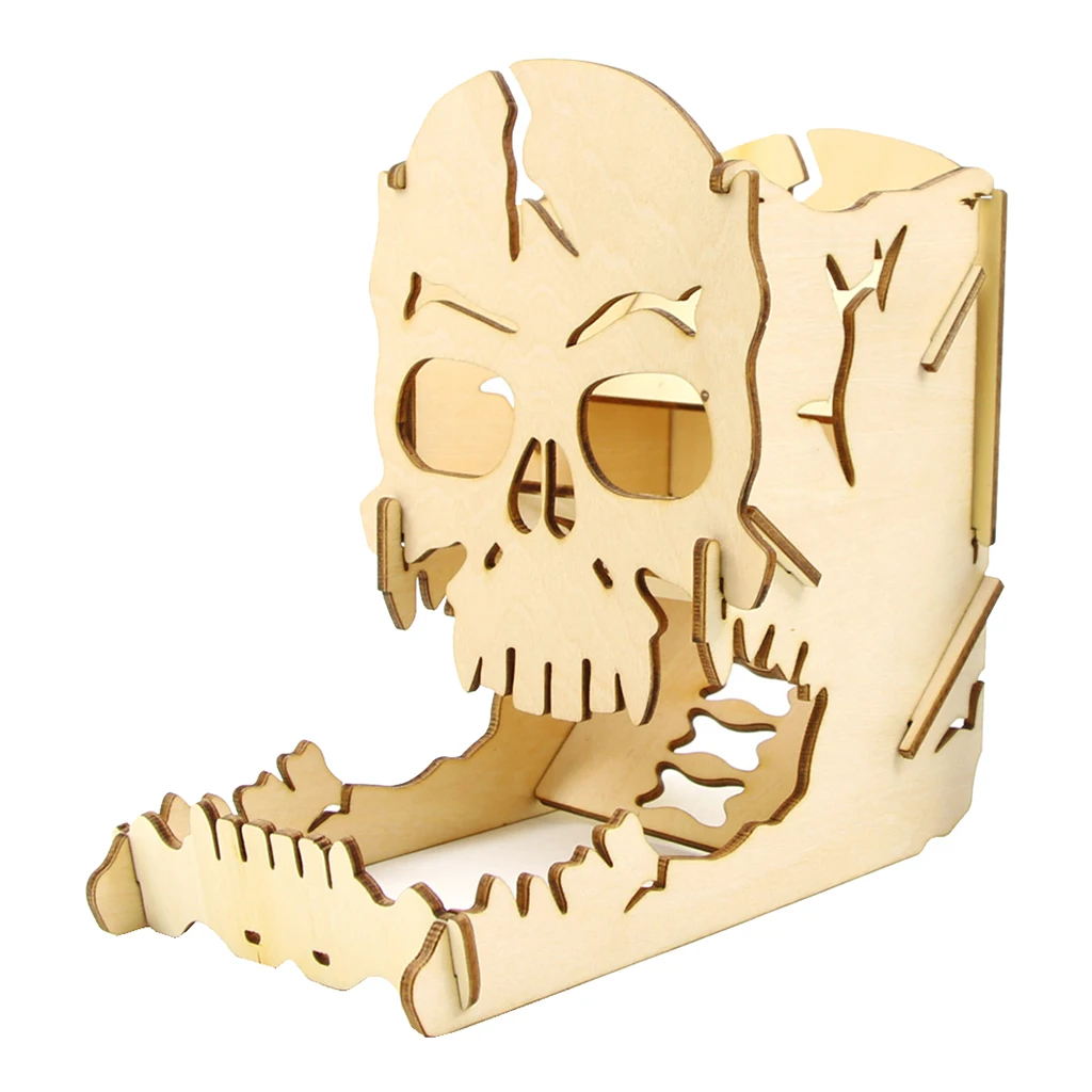 Dice Tower And Tray Wood Skull Carving Dice Easy Roller for RPG Board Games