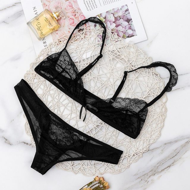  Women Plus Size Lace Lingerie Bra+Thong Underwear Set