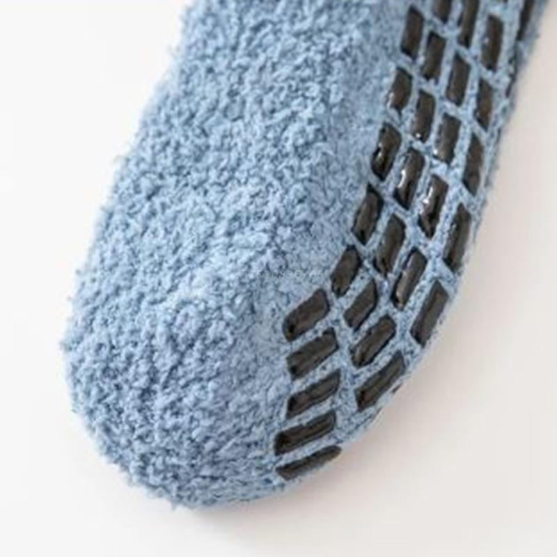 Title 5, Men Winter Cozy Fuzzy Slipper Socks Simple Soli...