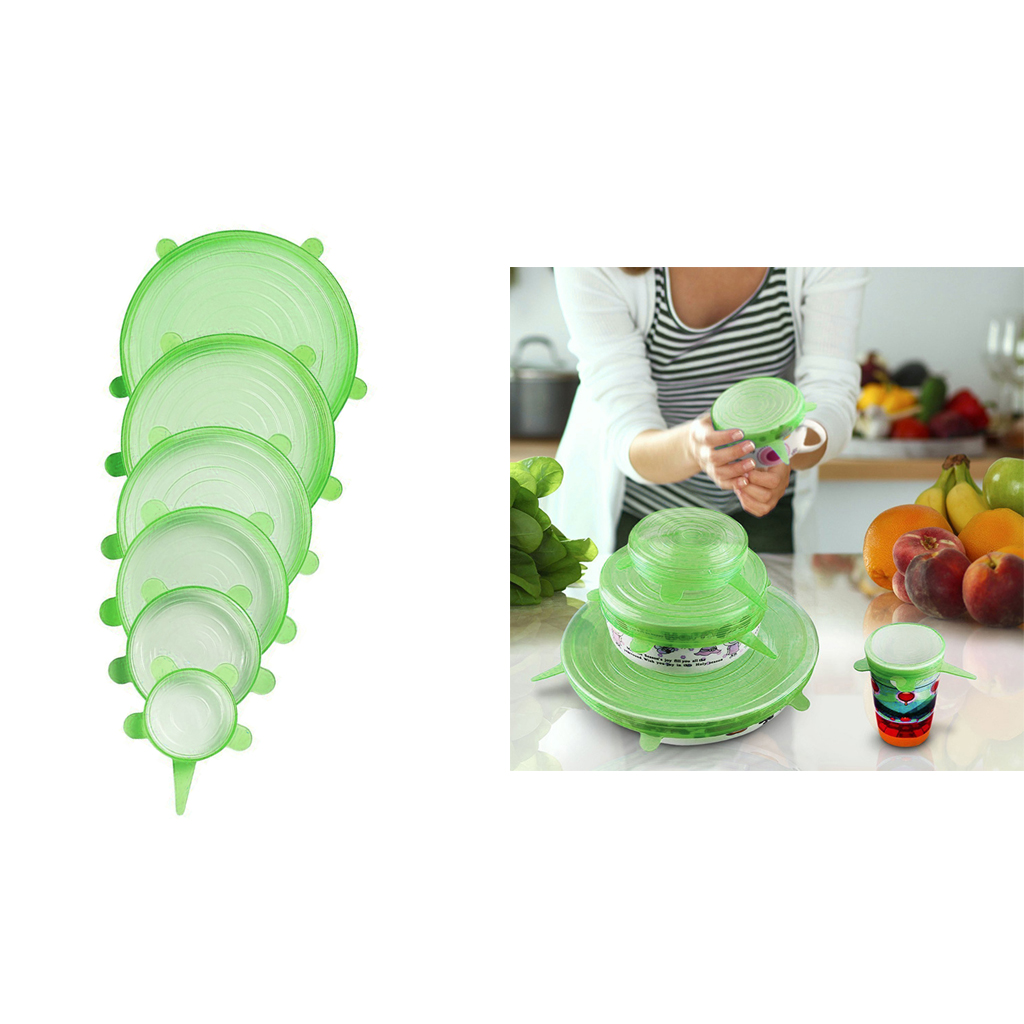 6PCS Stretch Reusable Silicone Bowl Wraps Food Saver Cover Round Seal Lids