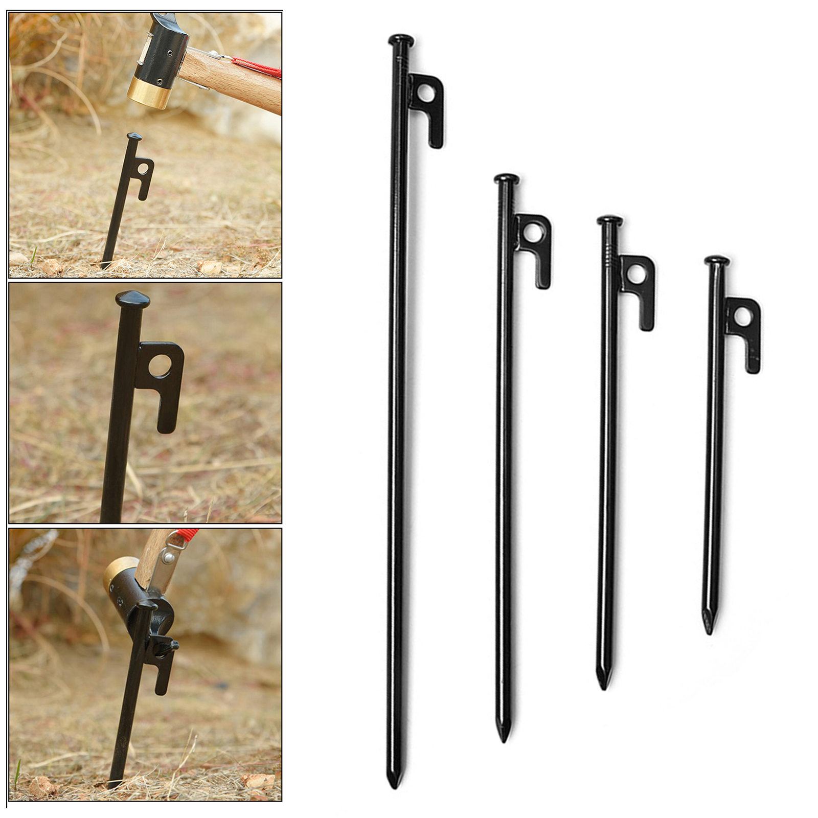 4 Pieces Multiuse Heavy Duty Tent Stakes Metal Anchor Tarp Pegs Canopy Nails Trip
