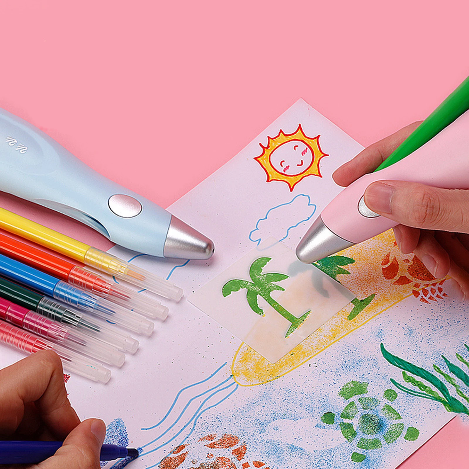 Cordless Electric Airbrush Marker Set Watercolor Paint Pens for Kids Adults
