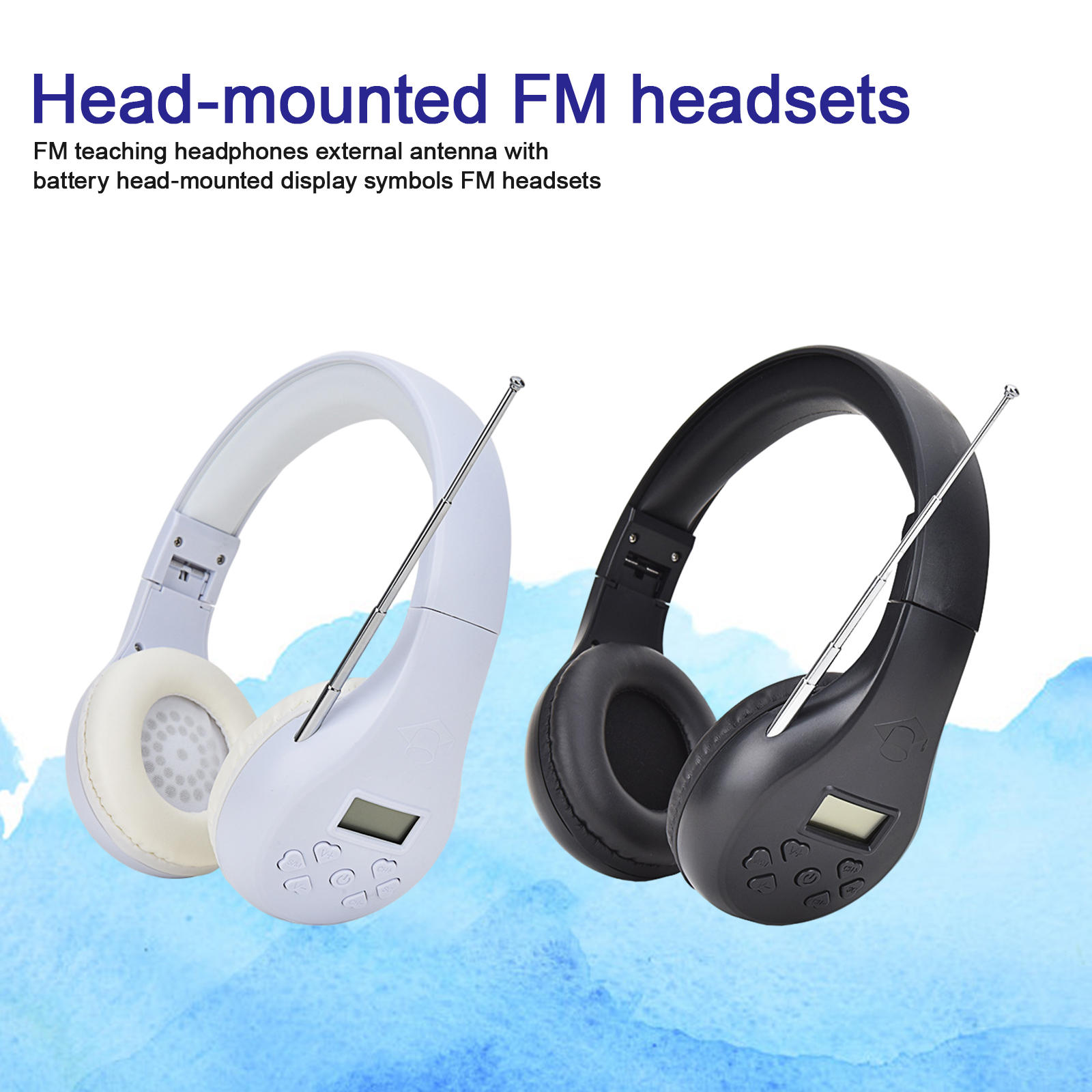 Foldable FM Headset, Large LCD Display Headphone with External Antenna 3.5mm Jack School Home Office Gadget