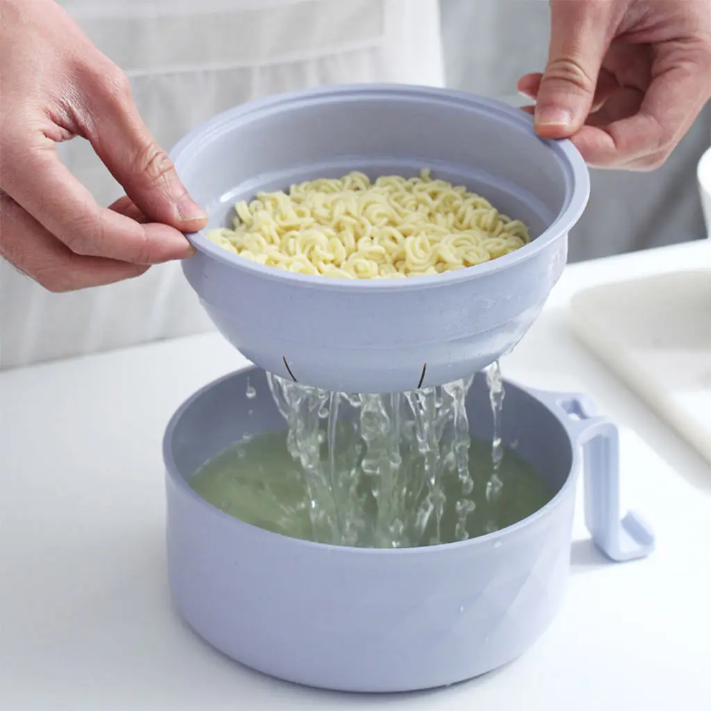 Microwave Ramen Bowl Set Instant Noodle Fork Spoon Handle Bracket Detachable College Dorm Apartment