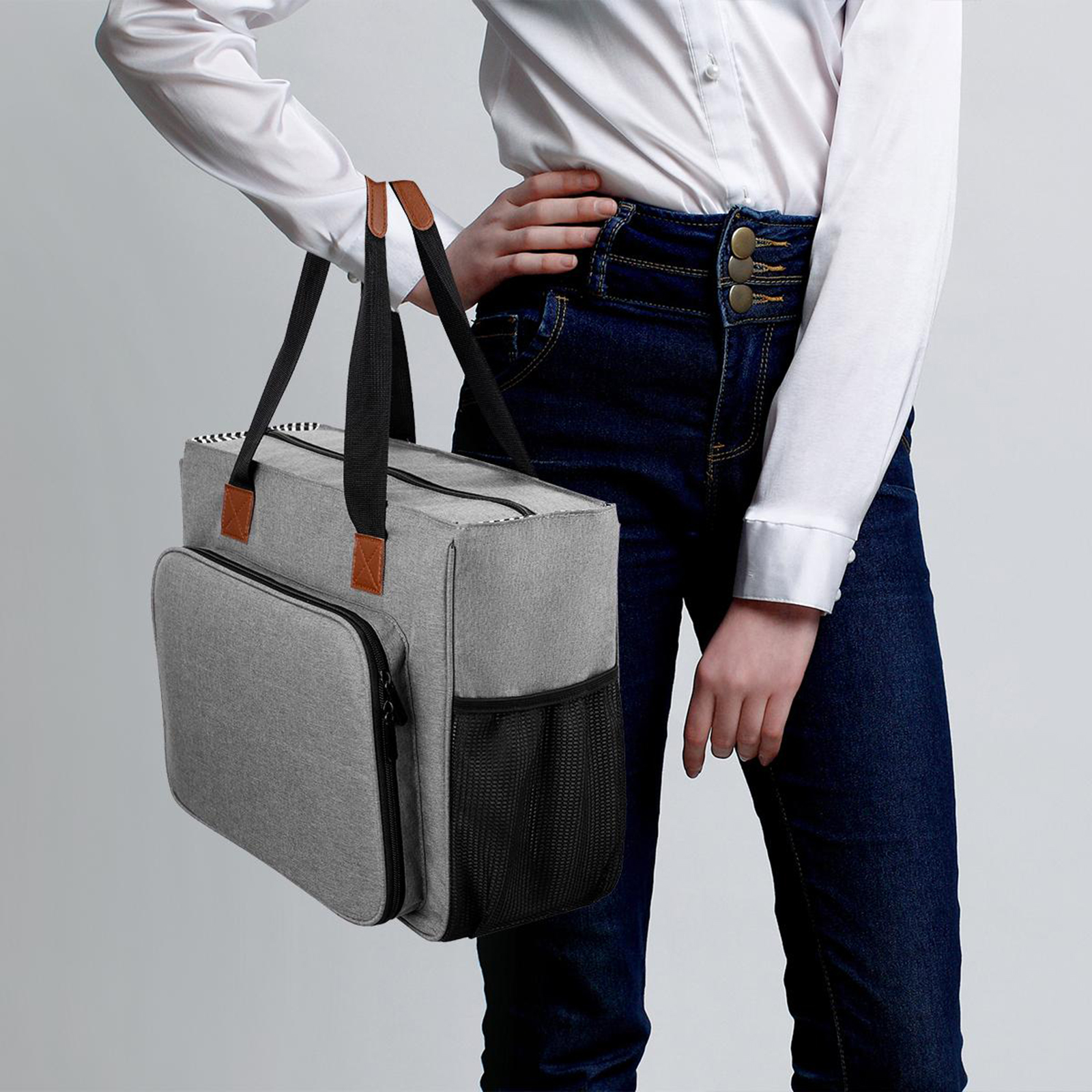 Portable Yarn Storage Tote Knitting Crochet Organizer Holder Bag Side Pockets
