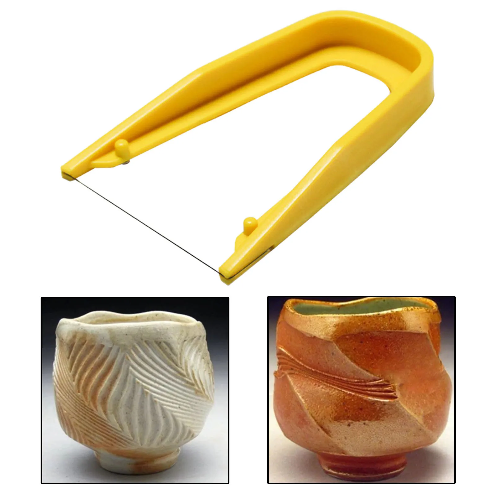 Bow-Shaped Mud Cutter High Strength Steel Wire Yellow Handle Wire Bevel Cutter Clay Trimming Tool for Pottery Wheel